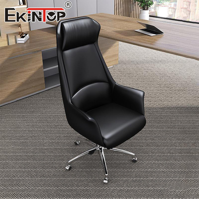 कस्टम काले चमड़े के कार्यकारी कार्यालय कुर्सी घुमावदार Ergonomic ड्राफ्टिंग कुर्सी के साथ