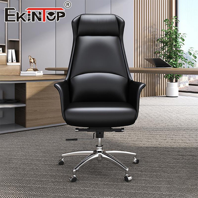 कस्टम काले चमड़े के कार्यकारी कार्यालय कुर्सी घुमावदार Ergonomic ड्राफ्टिंग कुर्सी के साथ